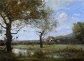 Pradera con dos grandes árboles plein air Romanticismo Jean Baptiste Camille Corot